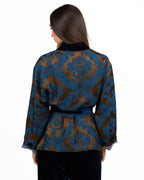 Kimono Giacca in Jacquard Damascato con Dettagli in Velluto - Wu Side