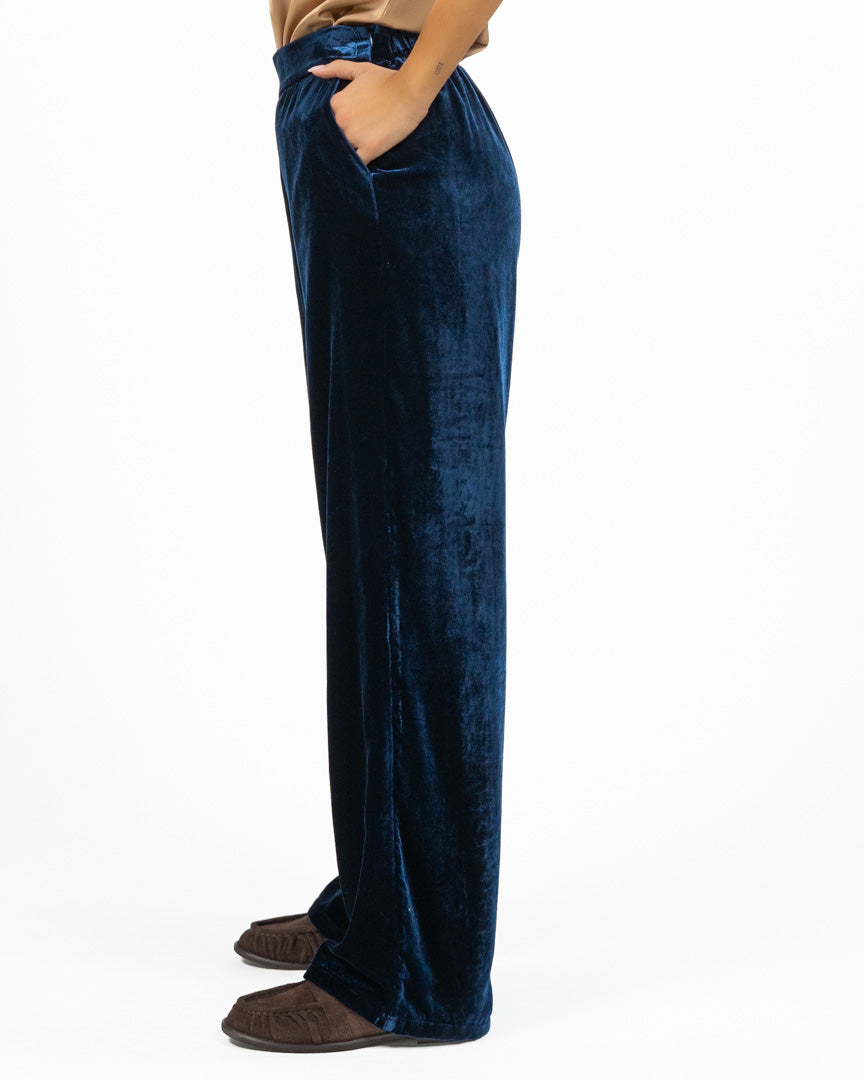 Pantalone Palazzo in Velluto - Blu Notte - Wu side