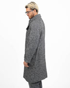 Cappotto Lungo in Tweed Spinato con Maniche Raglan e Cinturino al Collo - Berna