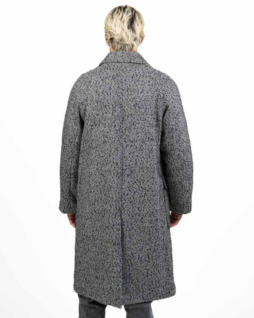 Cappotto Lungo in Tweed Spinato con Maniche Raglan e Cinturino al Collo - Berna