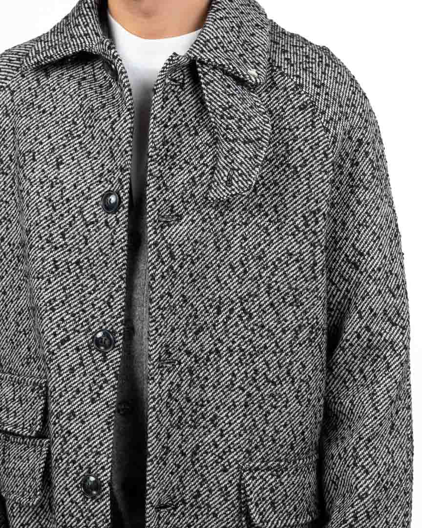 Cappotto Lungo in Tweed Spinato con Maniche Raglan e Cinturino al Collo - Berna