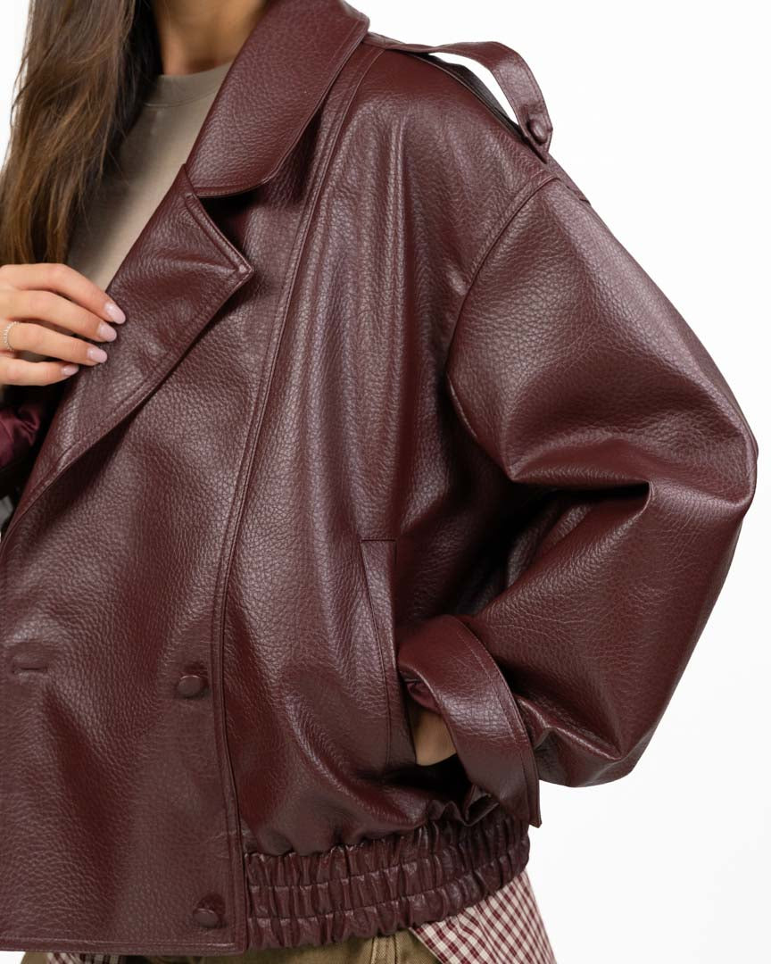 Giubbotto Bomber Oversize in Ecopelle Martellata - Bordeaux - Vicolo