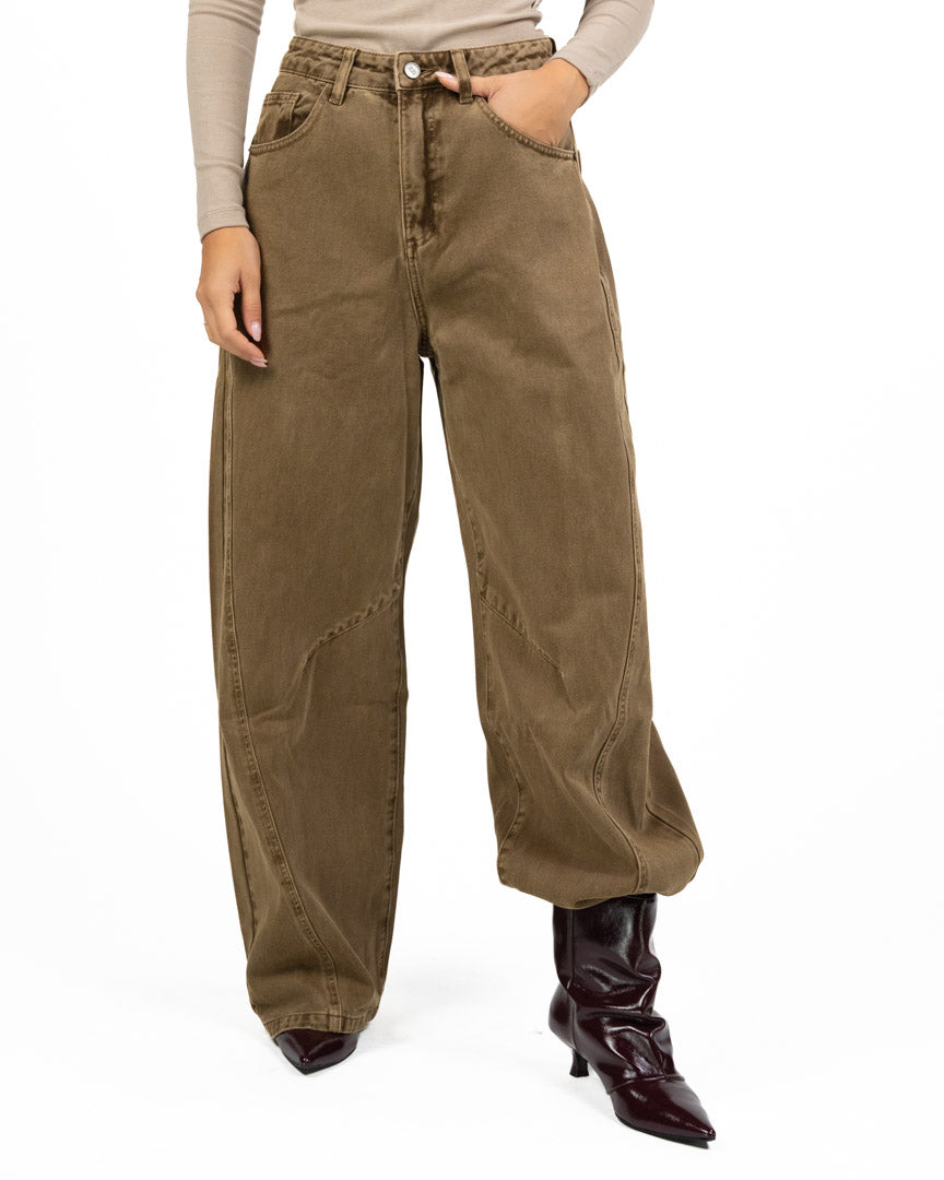 Jeans Denim Barrel Fit - Marrone Fango - Eleh