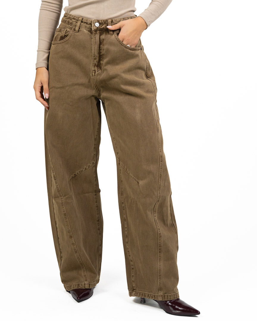Jeans Denim Barrel Fit - Marrone Fango - Eleh