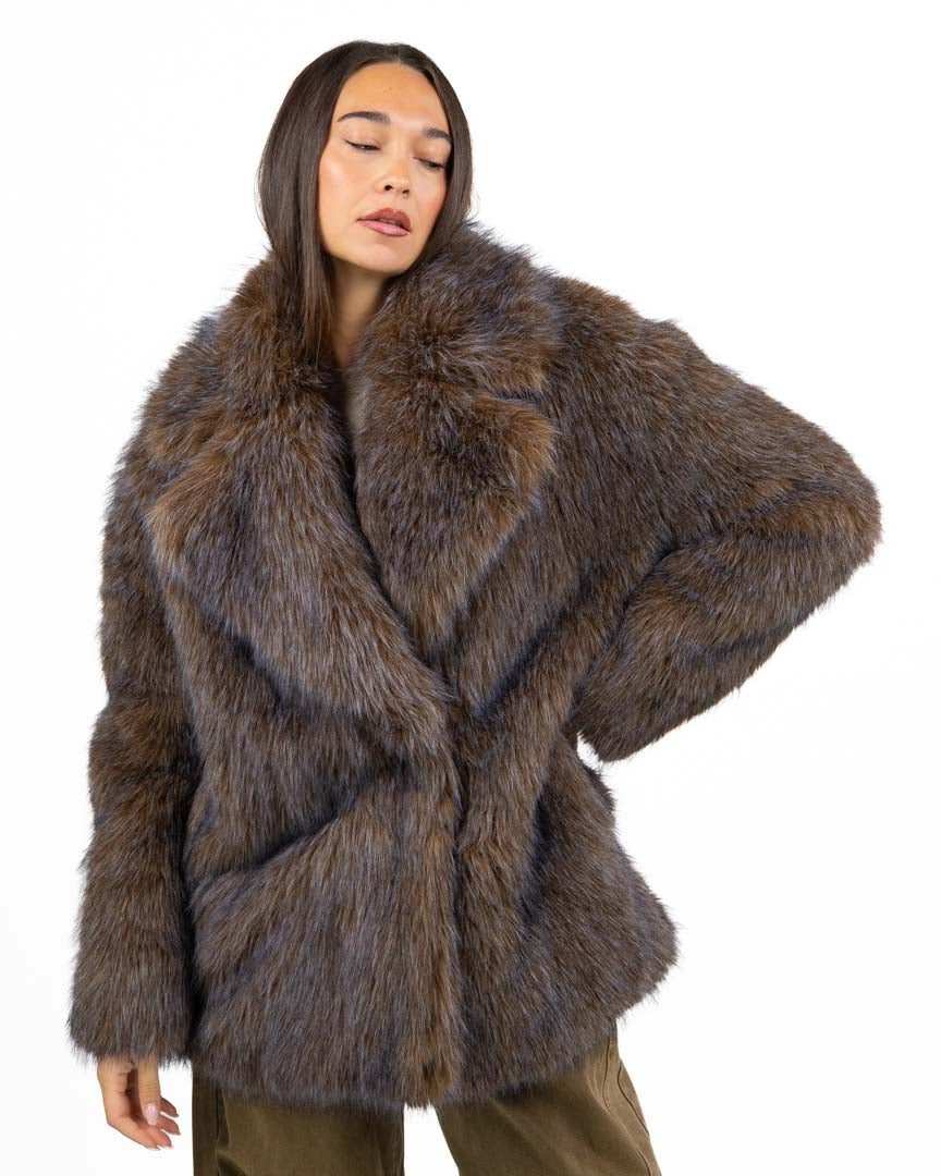 Cappotto in Pelliccia Sintetica Effetto Pelo Lungo - Marrone Mélange - Eleh