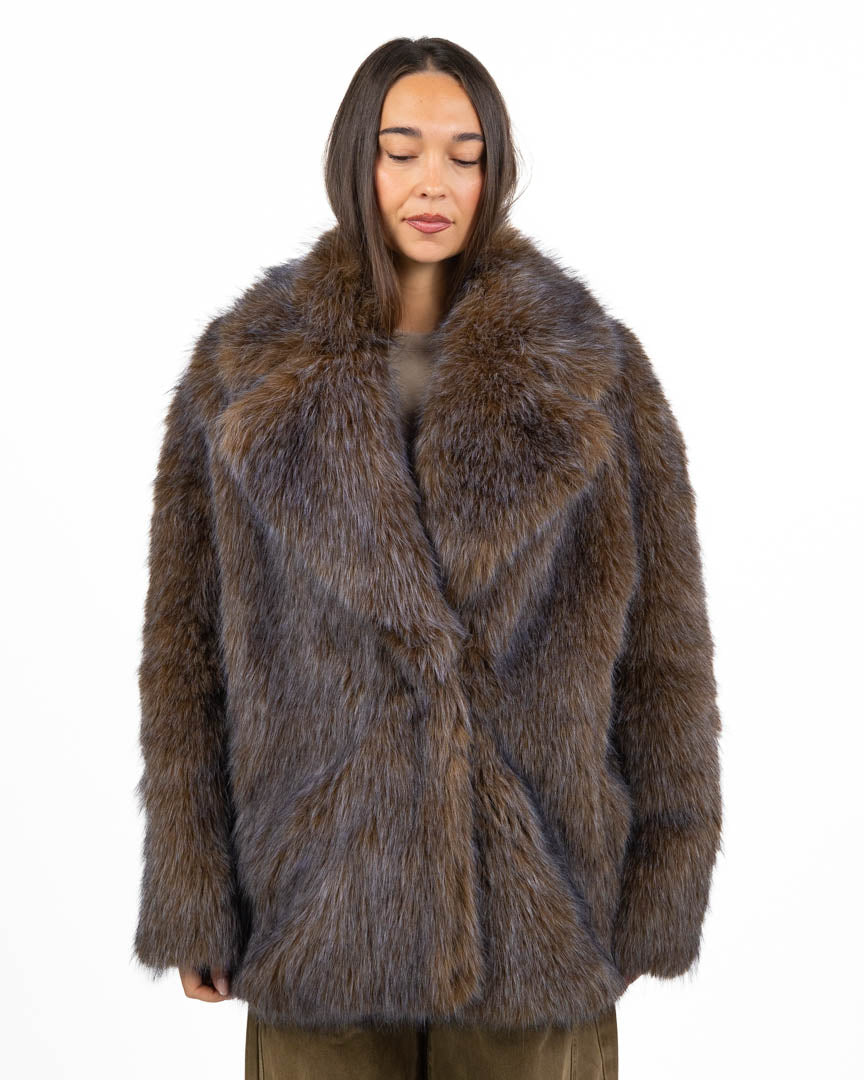 Cappotto in Pelliccia Sintetica Effetto Pelo Lungo - Marrone Mélange - Eleh