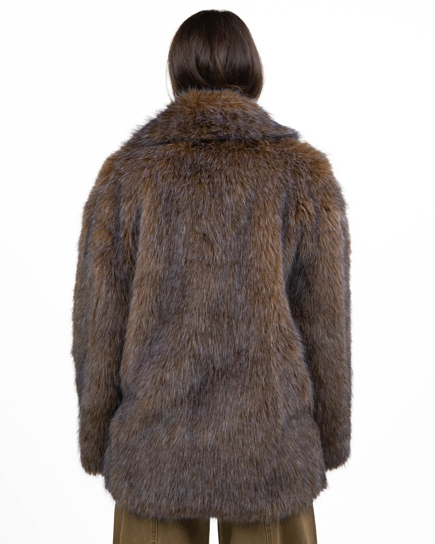Cappotto in Pelliccia Sintetica Effetto Pelo Lungo - Marrone Mélange - Eleh