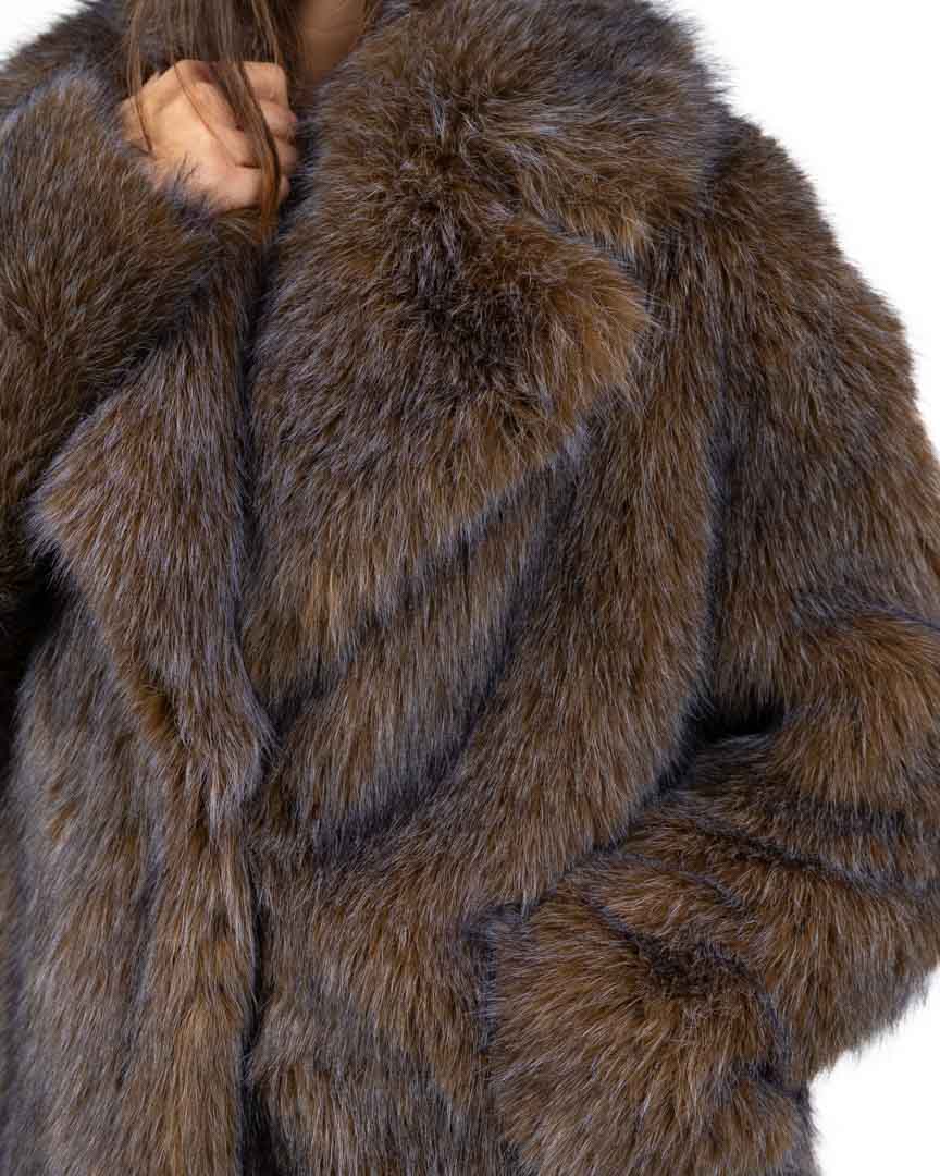 Cappotto in Pelliccia Sintetica Effetto Pelo Lungo - Marrone Mélange - Eleh