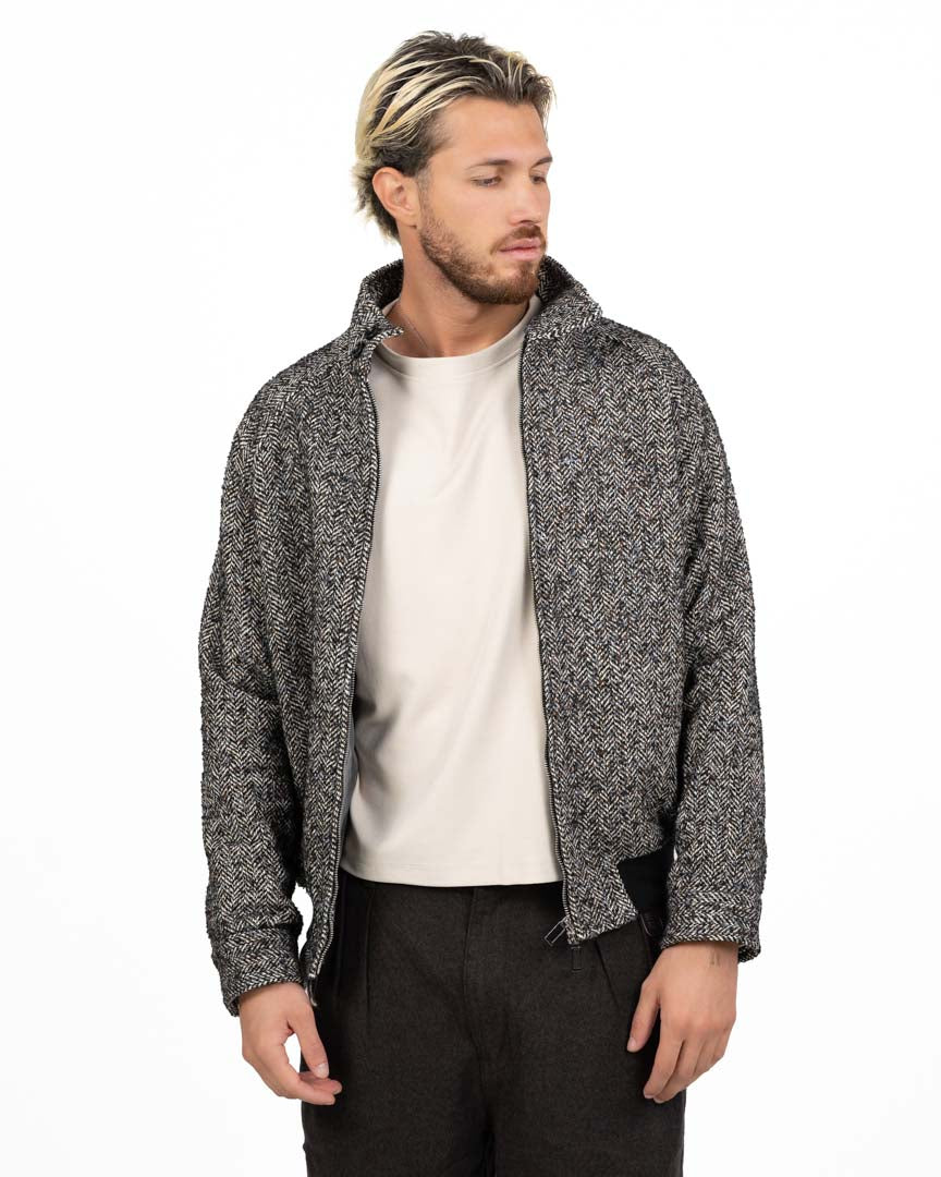 Bomber in Misto Lana a Motivo Spigato - Out Fit