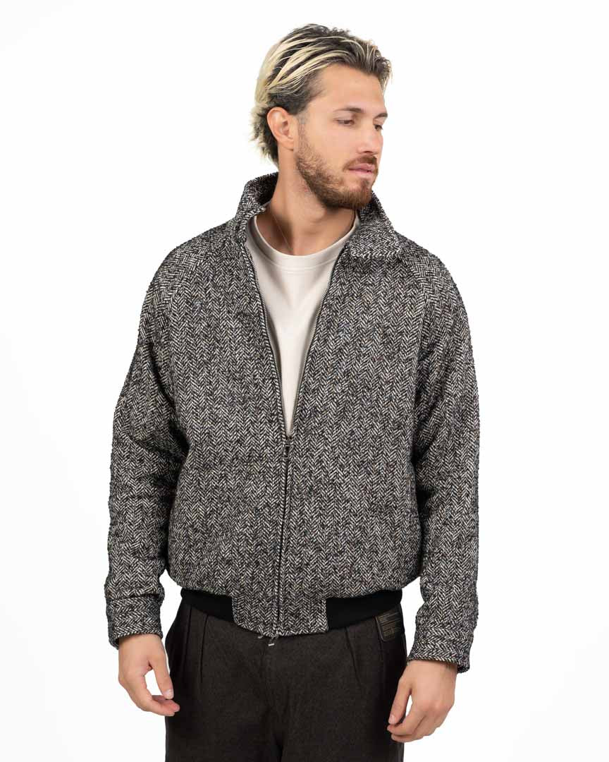 Bomber in Misto Lana a Motivo Spigato - Out Fit