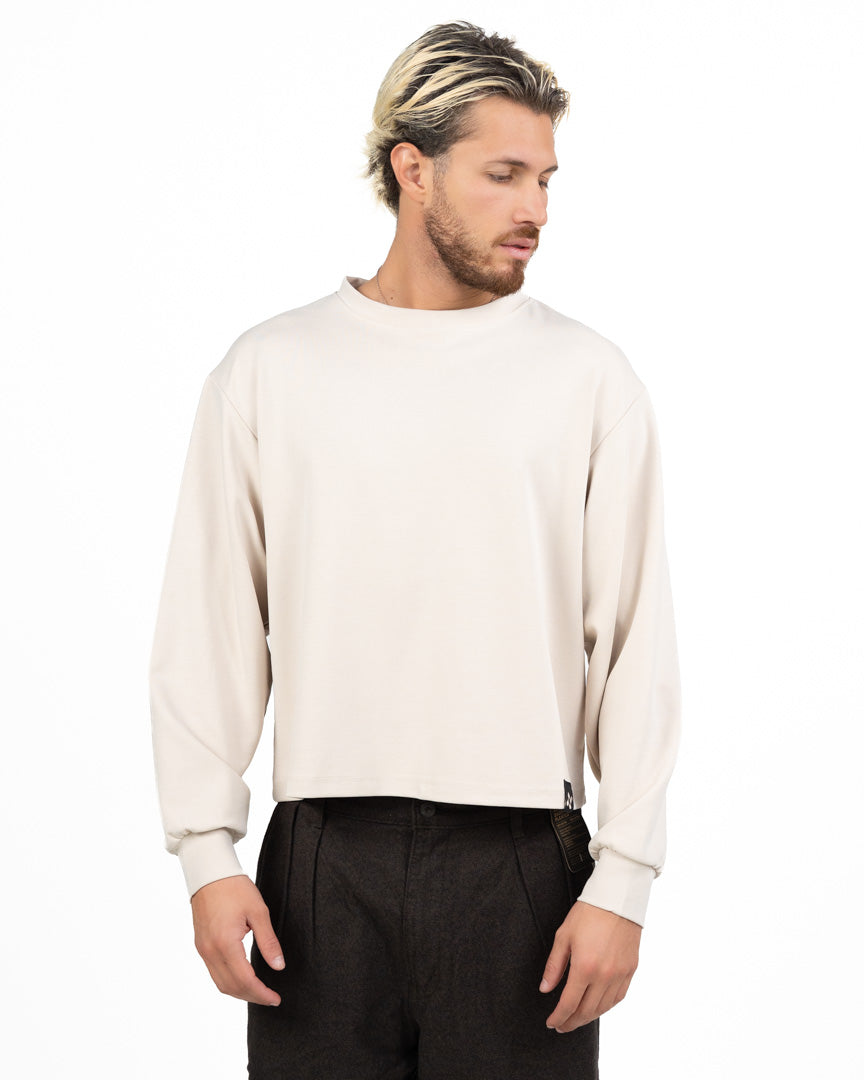 Maglia Girocollo Boxy Fit a Maniche Lunge beige - Imperial