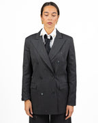 Blazer Doppio Petto Gessato Grigio Scuro con Strass / Dettagli Punti Luce - Gaudì