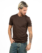 T-Shirt Girocollo Tinta Unita Marrone Cioccolato - Over/d