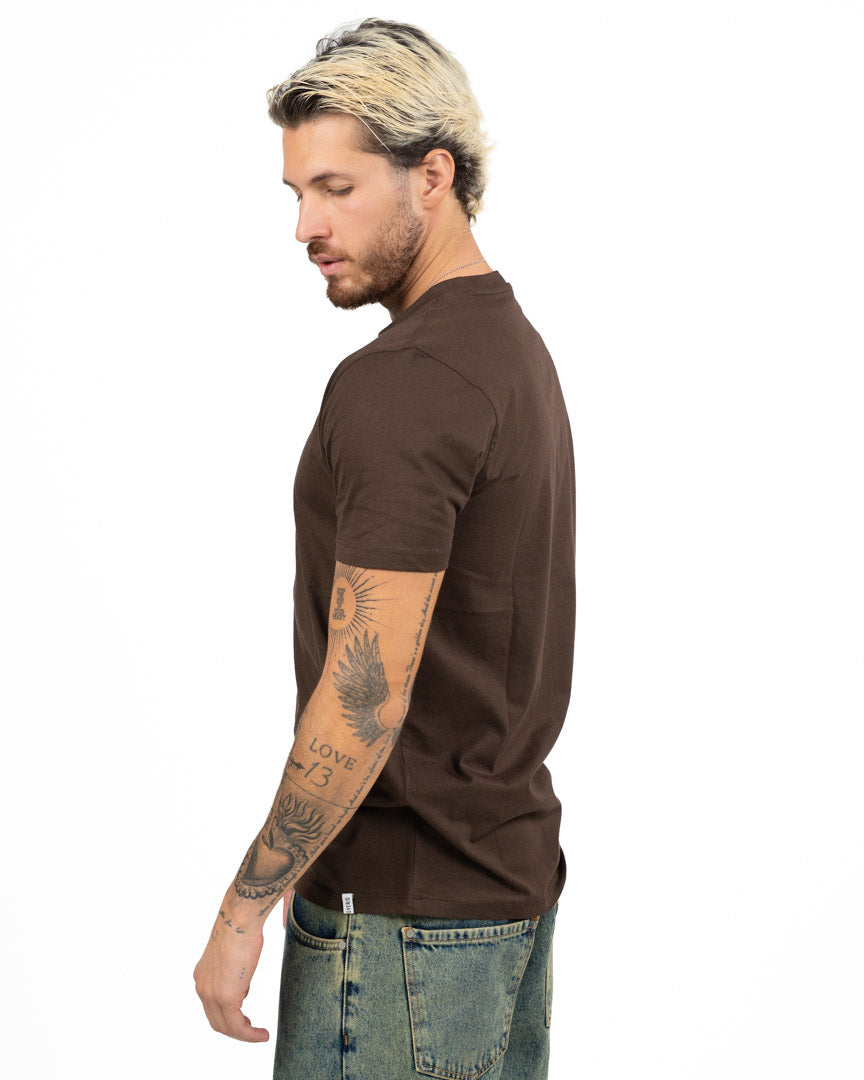 T-Shirt Girocollo Tinta Unita Marrone Cioccolato - Over/d