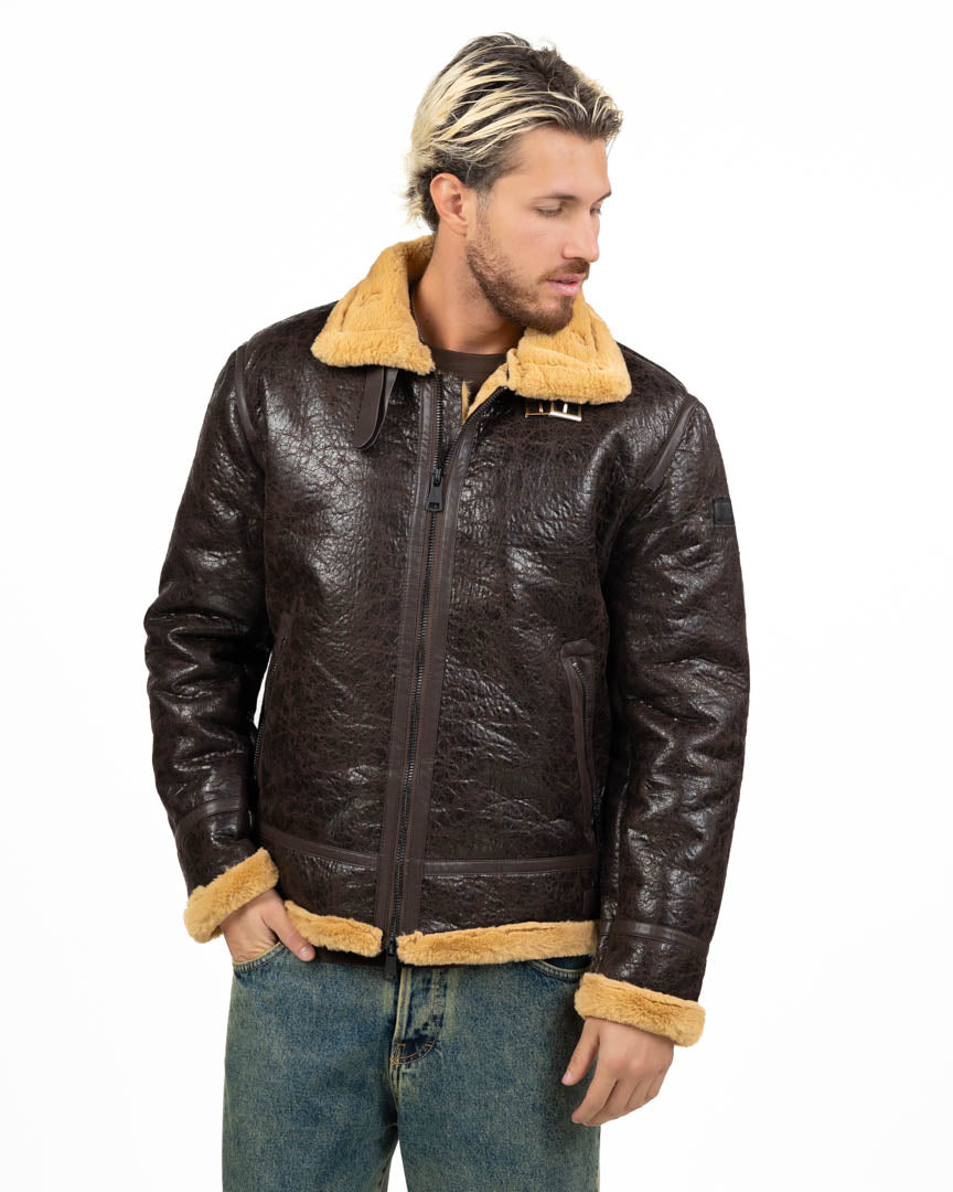 Giubbotto Aviatore in Shearling / Montone Sintetico Effetto Vissuto - Berna