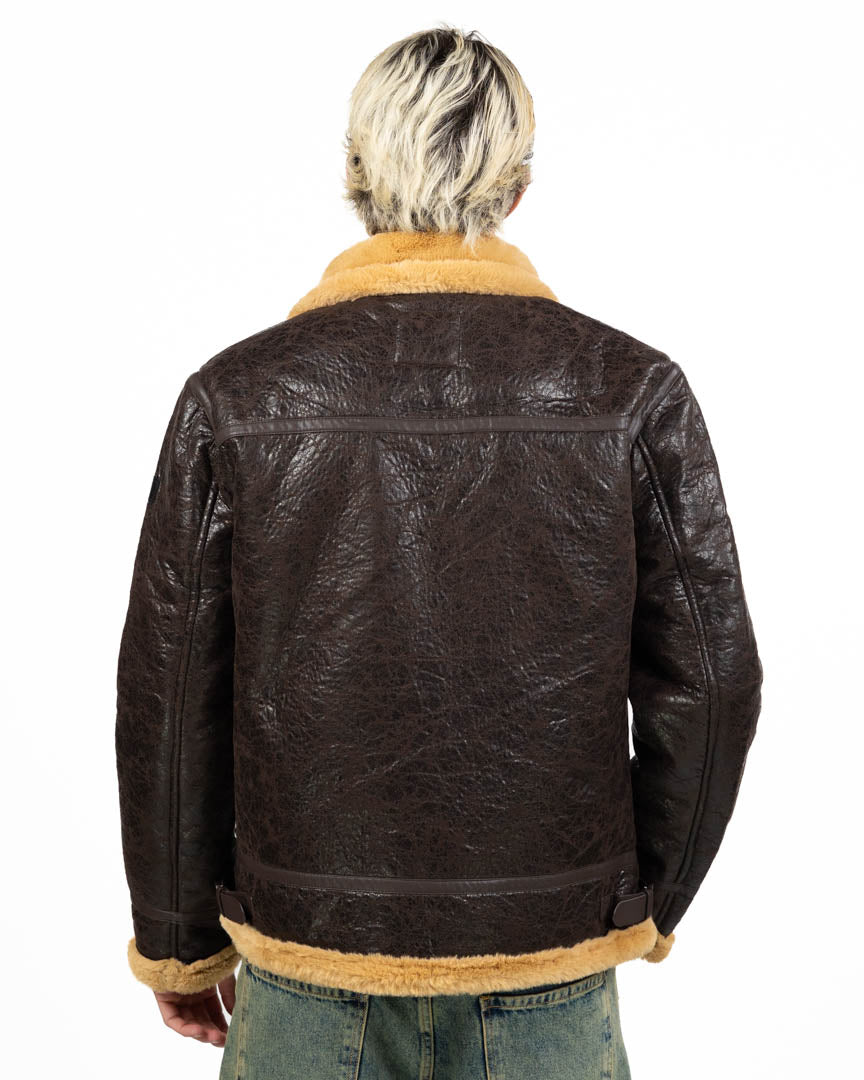 Giubbotto Aviatore in Shearling / Montone Sintetico Effetto Vissuto - Berna