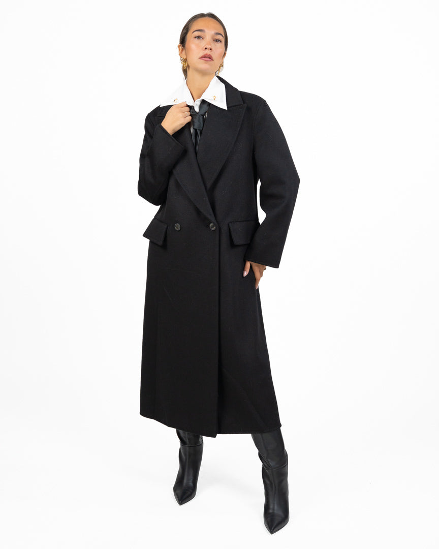 Cappotto Lungo Doppio Petto in Misto Lana Nero - Vicolo