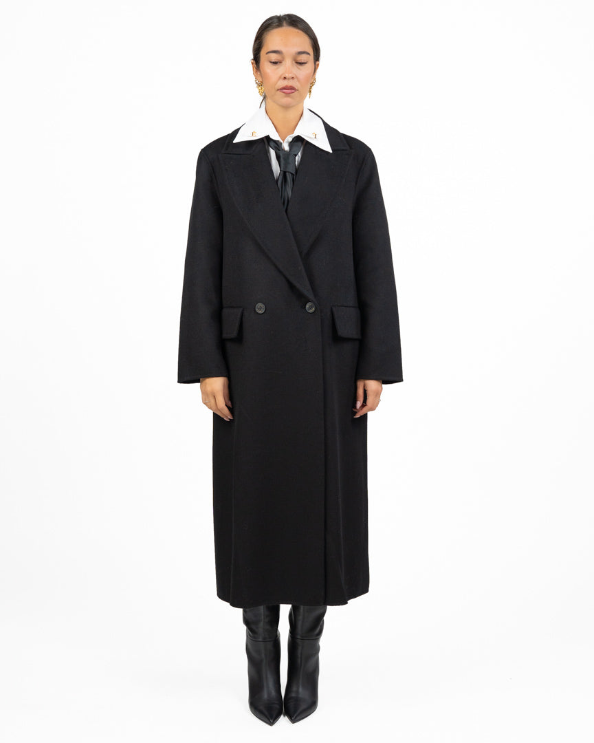 Cappotto Lungo Doppio Petto in Misto Lana Nero - Vicolo