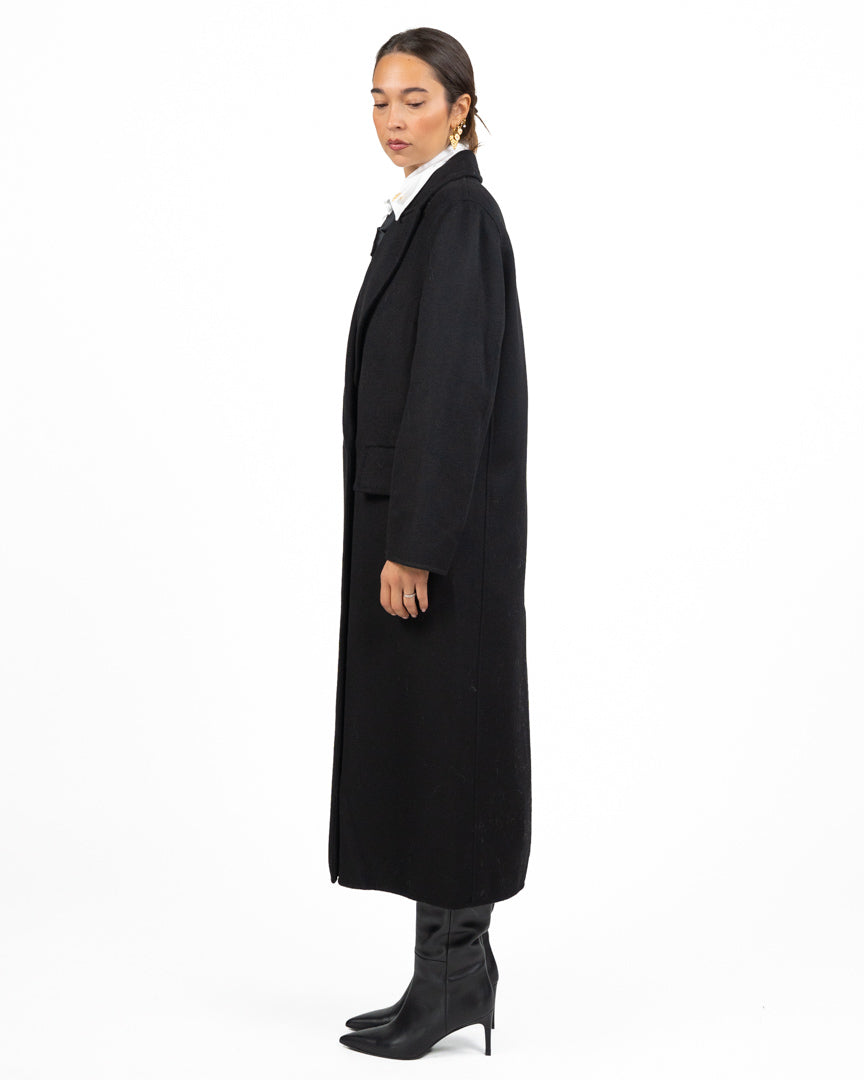 Cappotto Lungo Doppio Petto in Misto Lana Nero - Vicolo