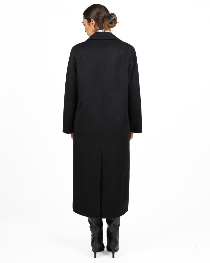 Cappotto Lungo Doppio Petto in Misto Lana Nero - Vicolo
