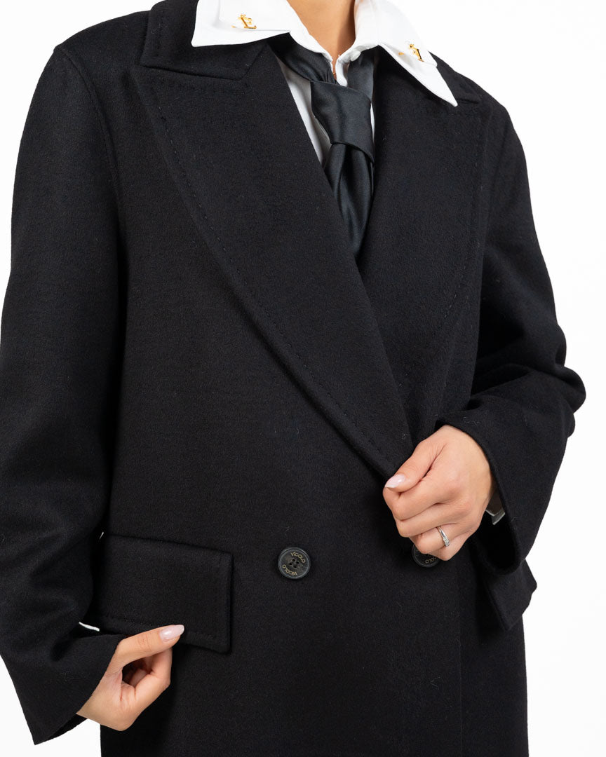 Cappotto Lungo Doppio Petto in Misto Lana Nero - Vicolo