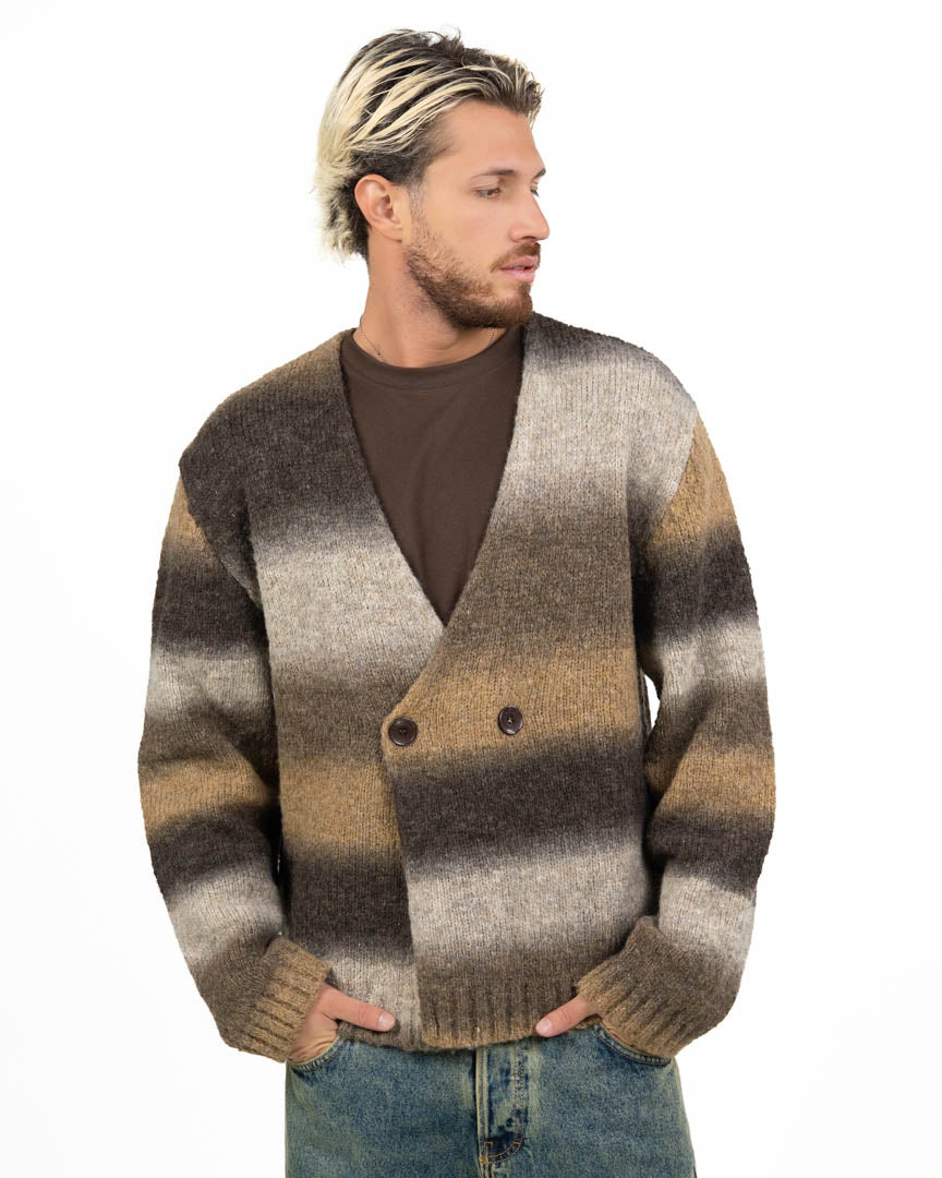 Cardigan Doppio Petto in Maglia Sfumata Effect
