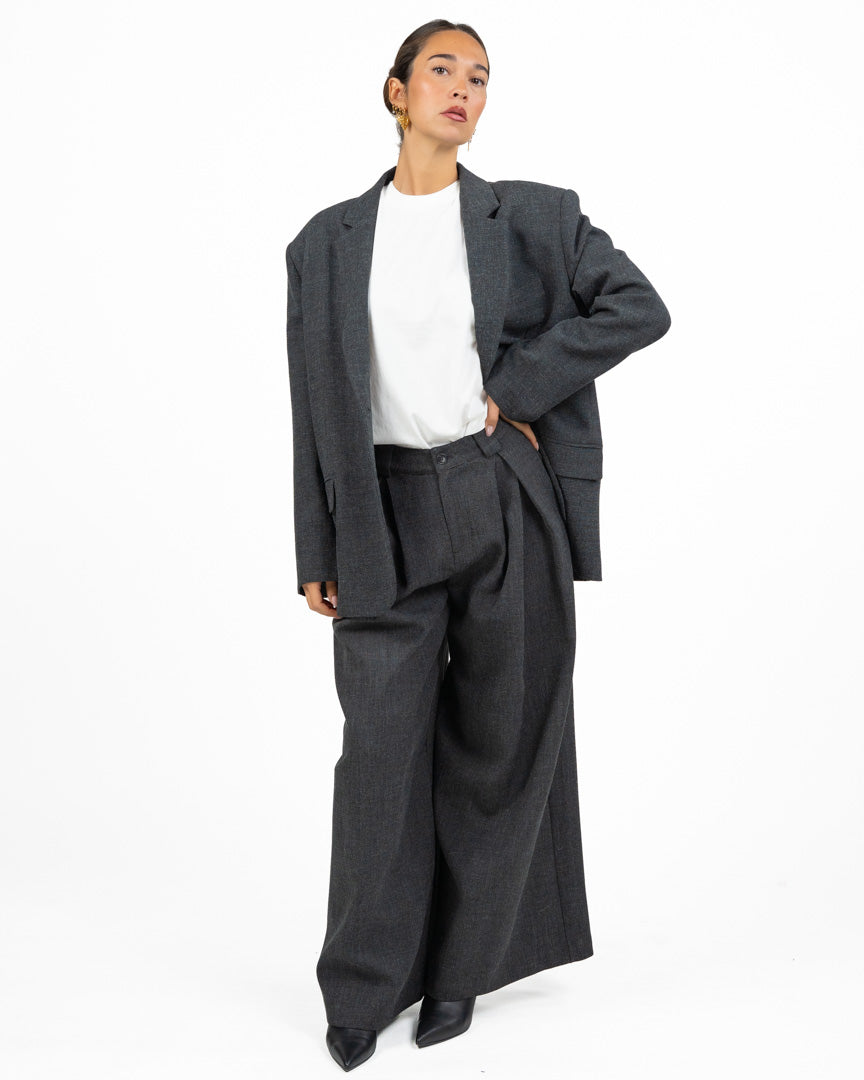 Pantalone Palazzo Oversize Antracite con Maxi-Pinces - Eleh