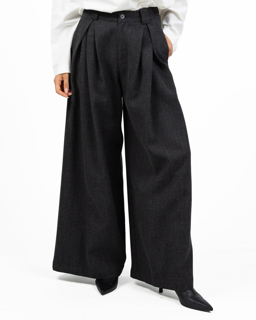 Pantalone Palazzo Oversize Antracite con Maxi-Pinces - Eleh