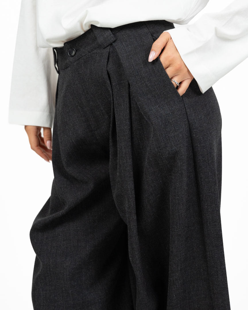 Pantalone Palazzo Oversize Antracite con Maxi-Pinces - Eleh