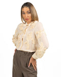 Camicia Semiaffusolata in Chiffon Burro con Applicazioni Floreali Tridimensionali - Emme Marella