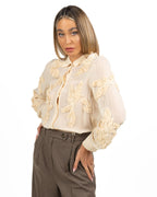 Camicia Semiaffusolata in Chiffon Burro con Applicazioni Floreali Tridimensionali - Emme Marella