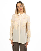 Camicia Semiaffusolata in Chiffon Burro con Applicazioni Floreali Tridimensionali - Emme Marella