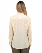Camicia Semiaffusolata in Chiffon Burro con Applicazioni Floreali Tridimensionali - Emme Marella