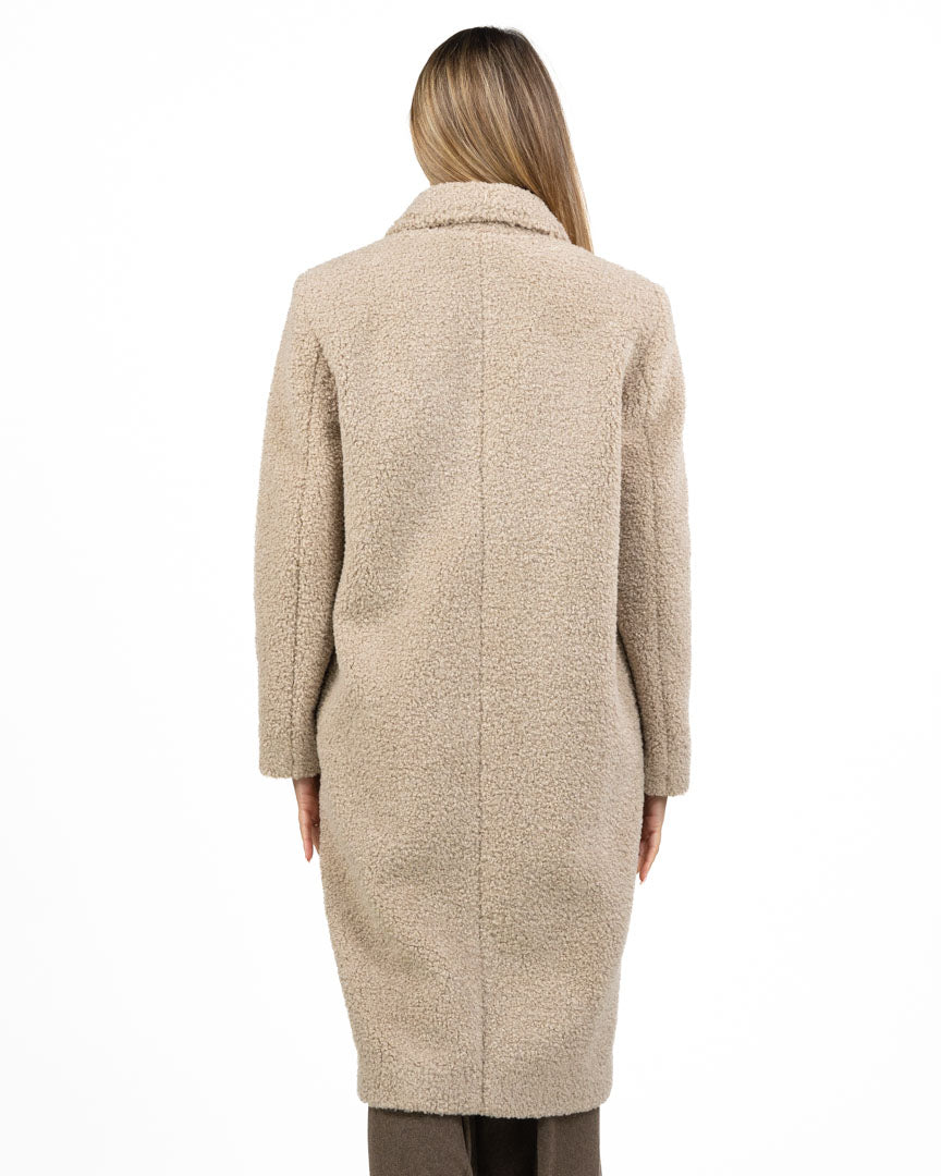 Cappotto Lungo Invernale in Tessuto Bouclé / Teddy Beige Chiaro - Emme Marella