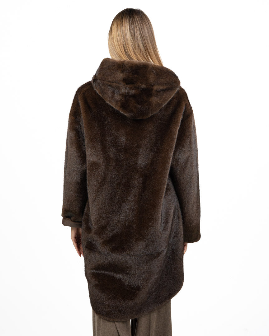 Cappotto Reversibile in Ecopelliccia e Camoscio con Cappuccio - Montereggi