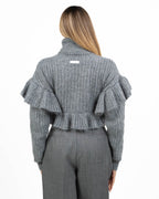 Maglione Elisabetta Franchi Dolcevita Crop in Maglia Melange con Volant
