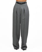 Pantalone Elisabetta Franchi Palazzo in Panno Grigio con Pinces e Cintura