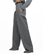 Pantalone Elisabetta Franchi Palazzo in Panno Grigio con Pinces e Cintura
