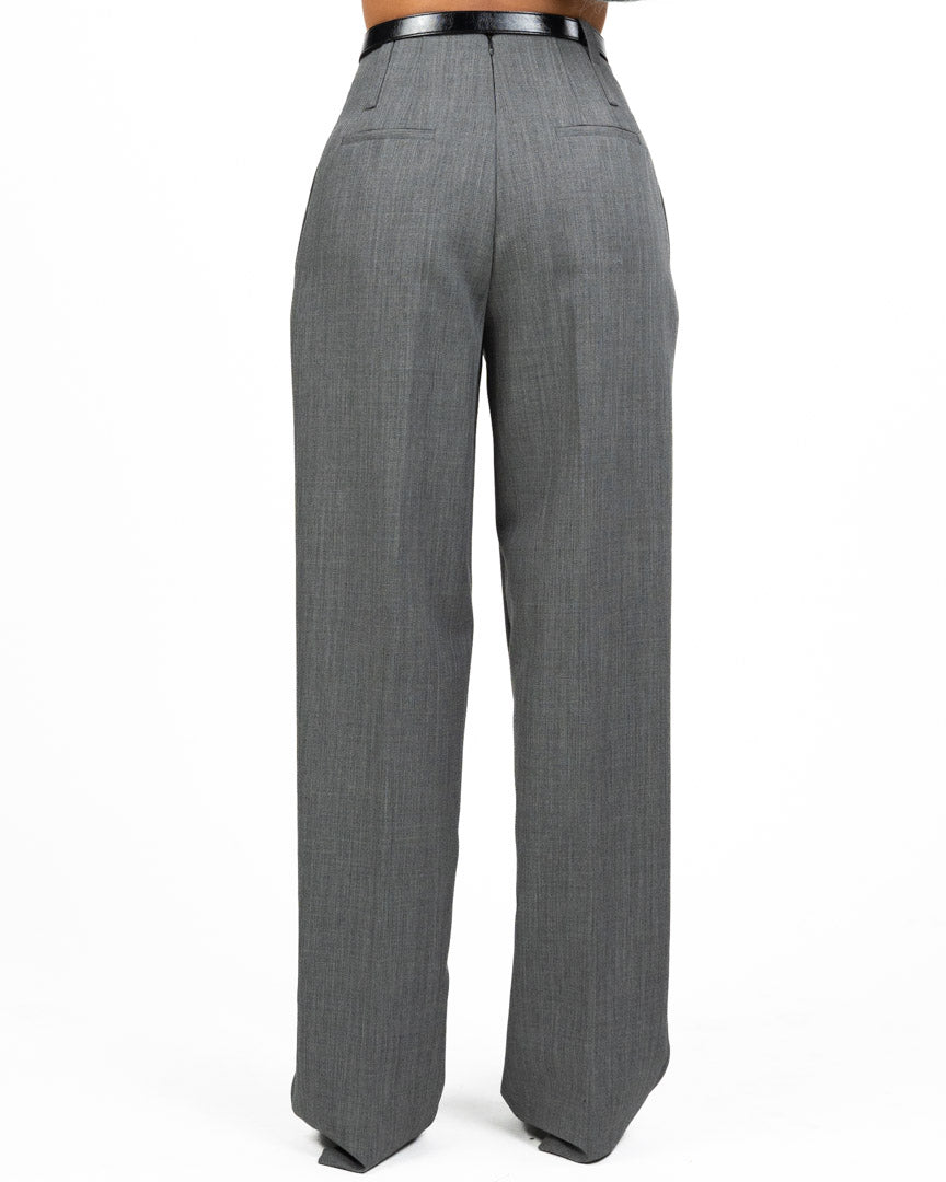 Pantalone Elisabetta Franchi Palazzo in Panno Grigio con Pinces e Cintura