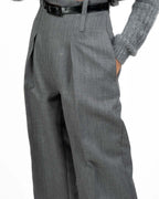 Pantalone Elisabetta Franchi Palazzo in Panno Grigio con Pinces e Cintura