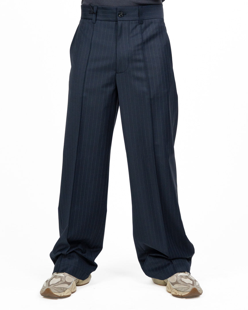 Pantalone Gessato Wide Leg - Blu Notte - Patrizia Pepe
