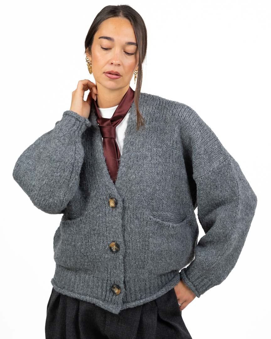 Cardigan Oversize in Maglia grigio - Vicolo