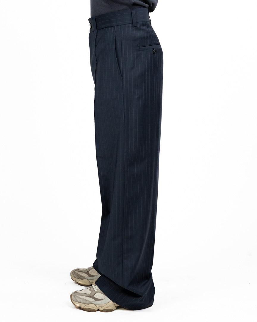 Pantalone Gessato Wide Leg - Blu Notte - Patrizia Pepe