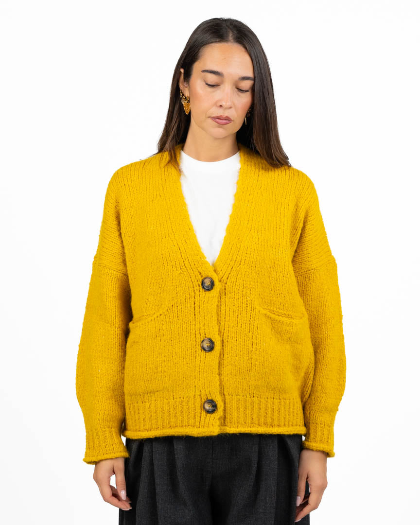 Cardigan Oversize in Maglia Giallo Senape - Vicolo