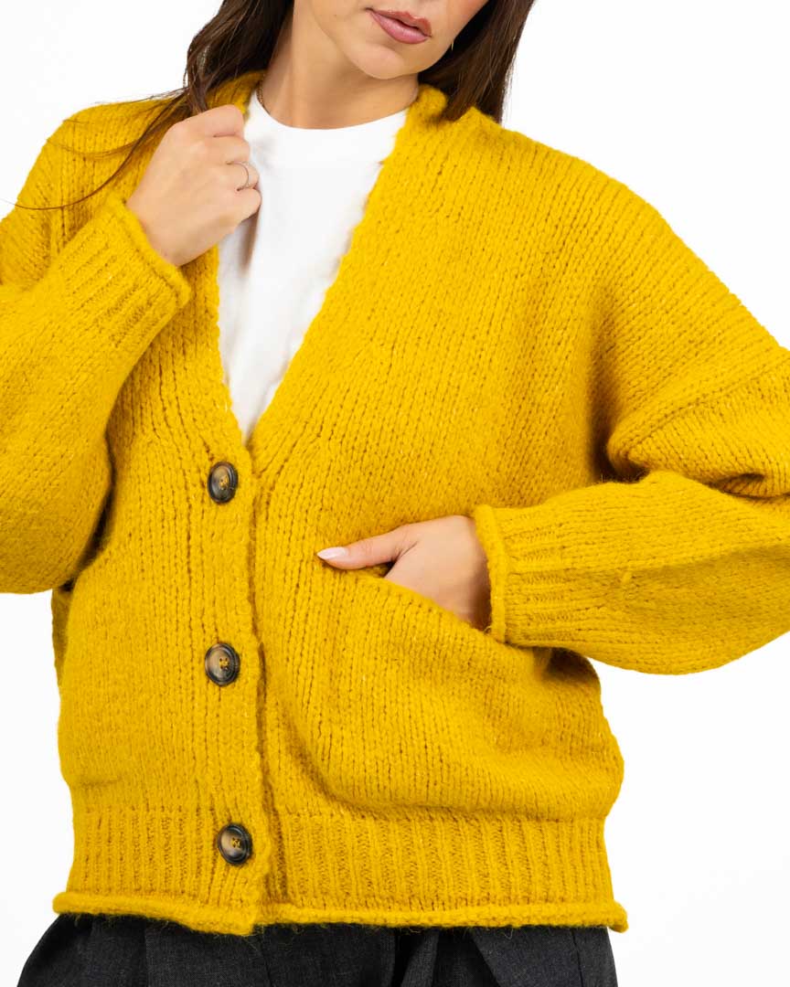 Cardigan Oversize in Maglia Giallo Senape - Vicolo
