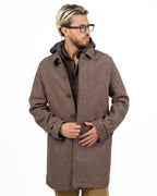 Cappotto Singolo Petto a Micro-Check con Giaccotto Interno Imbottito e Cappuccio - At.p.co