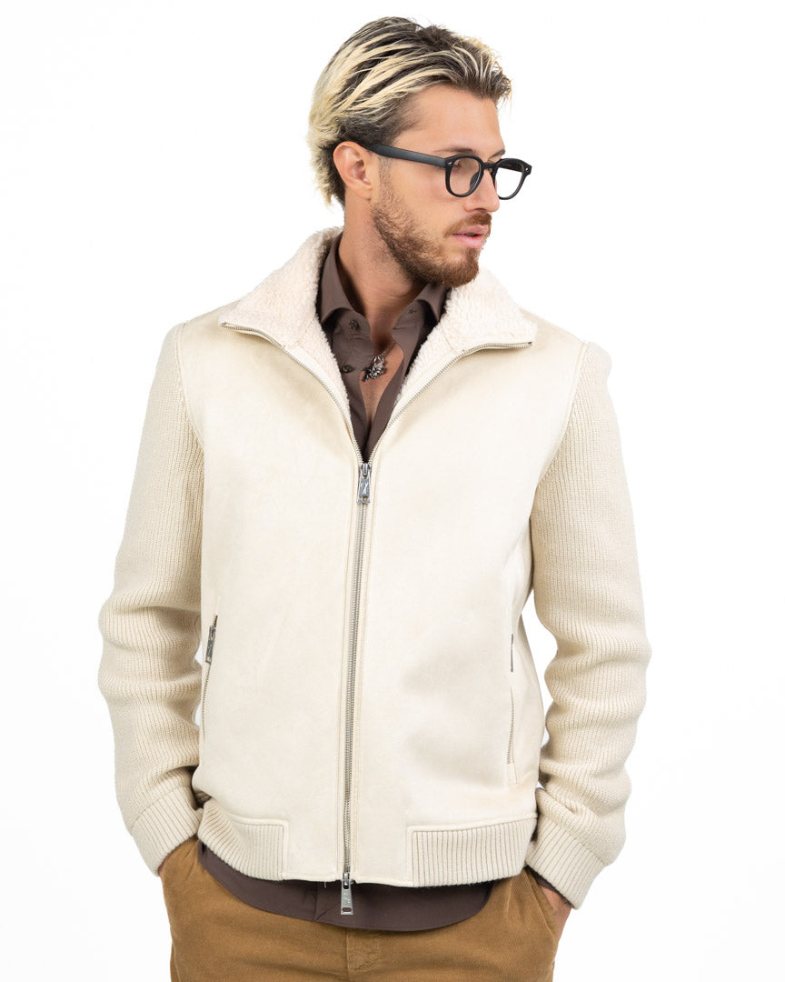 Giubbotto Hybrid in Camoscio e Maglia con Interno in Shearling - Out Fit