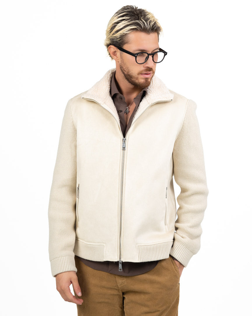 Giubbotto Hybrid in Camoscio e Maglia con Interno in Shearling - Out Fit