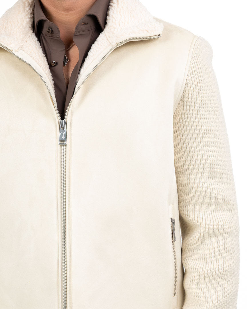 Giubbotto Hybrid in Camoscio e Maglia con Interno in Shearling - Out Fit
