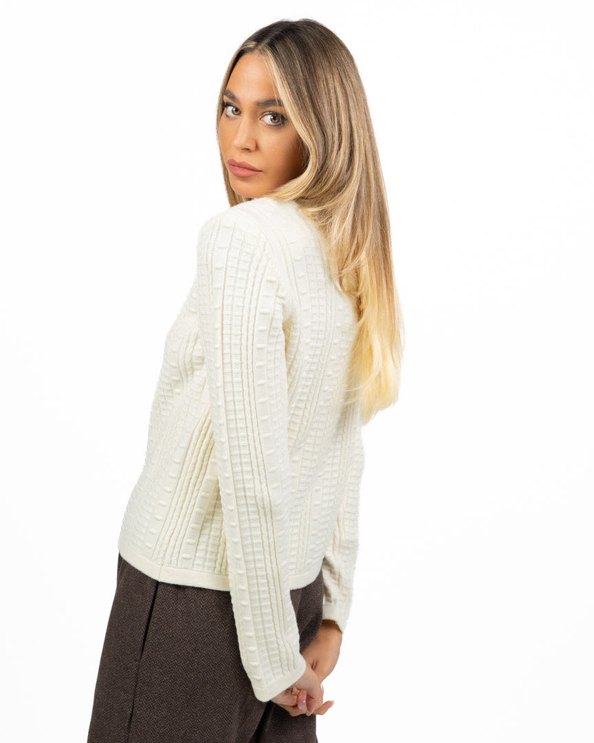 Cardigan Bon Ton in Maglia Lavorata a Rilievi con Bottoni Dorati - Twinset